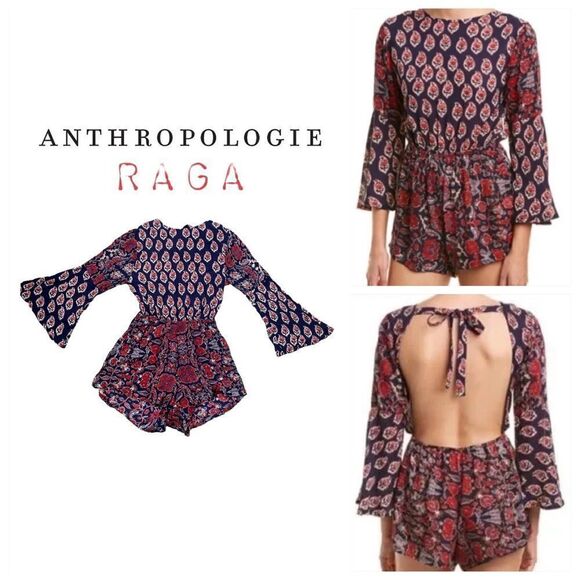 Anthropologie Raga Infinite Nights Open Back Bohemian Mixed Print Romper - Picture 1 of 14